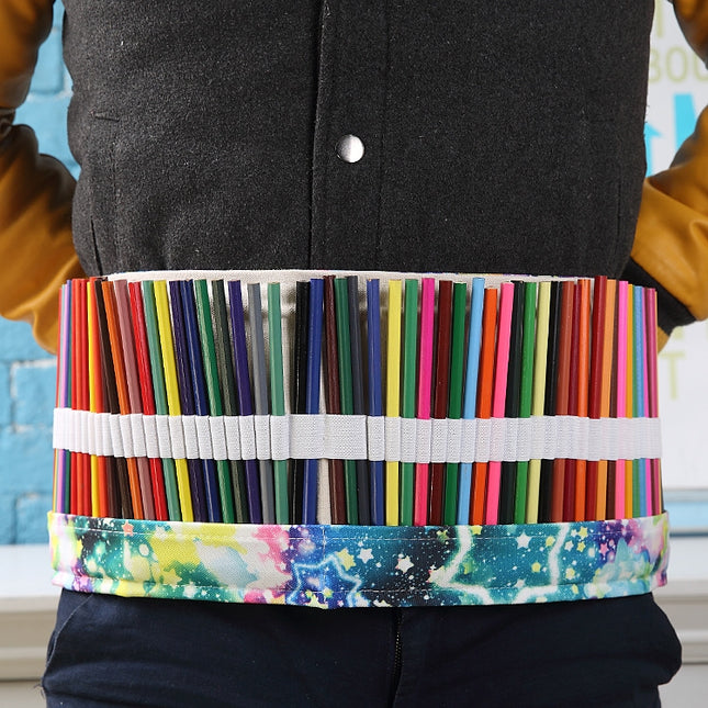 48 Slots Starry Sky Print Pen Bag Canvas Pencil Wrap Curtain Roll Up Pencil Case Stationery Pouch, 48 Slots