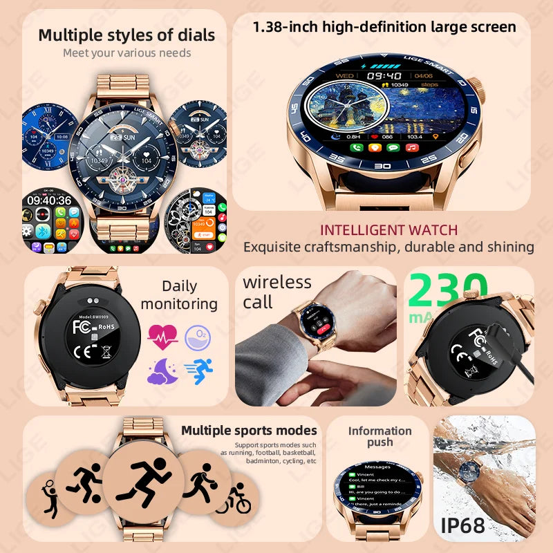 2026 LIGE New Smart Watch Full Touch Heart Rate Sports Fitness men's watches Bluetooth Call Luxury smart watch For Android IOS