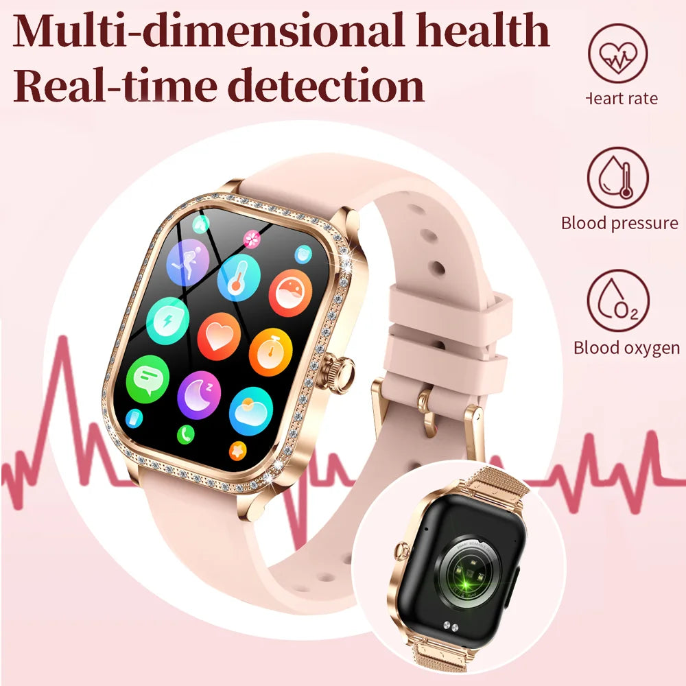 2026 New Women Smart Watch 1.75-inch 3D Curved Display Diamond-Finished Case Health Monitoring Sports Bluetooth Call Smartwatch
