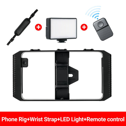 Smartphone Video Rig Cellphone Video Stabilizer Handheld Tripod Mount Hand Grip Filmmaking Vlog Shooting Case for iPhone Android