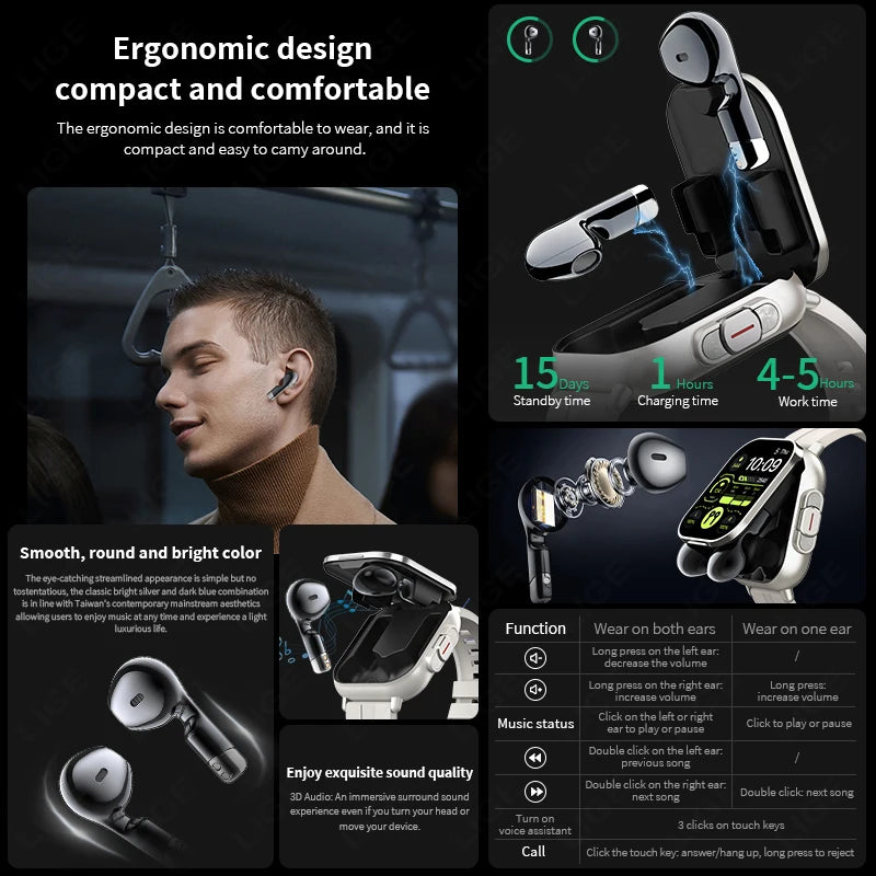 TWS 2 in 1 Smart Watch with Headphones Sports Watch Bluetooth Headset Call Watch Men Health Monitor NFC Women Smartwatch Earbuds