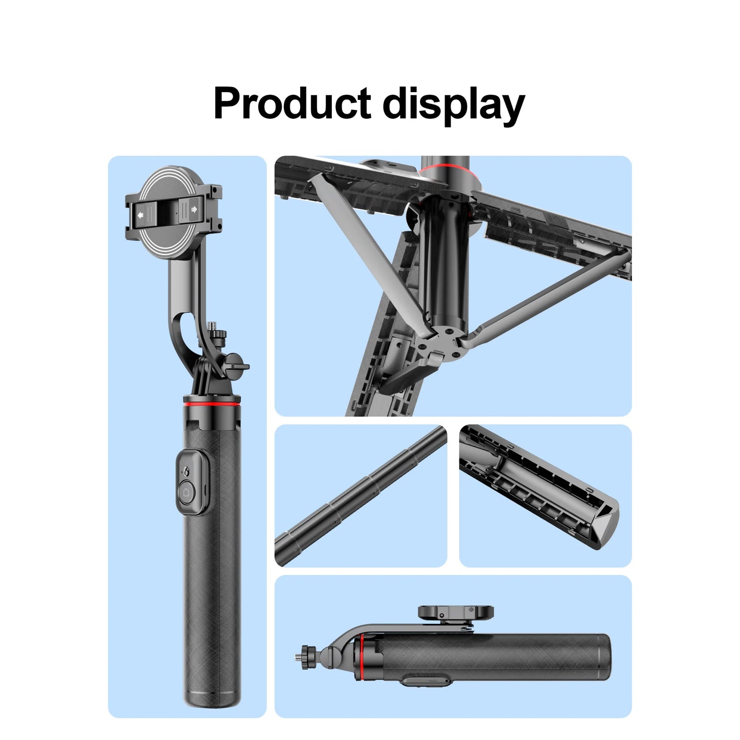 Magnetic Selfie Stick Tripod for iPhone 12-16 Pro Max Travel Stand with Magsafe Phone Clamp for Android Smartphone