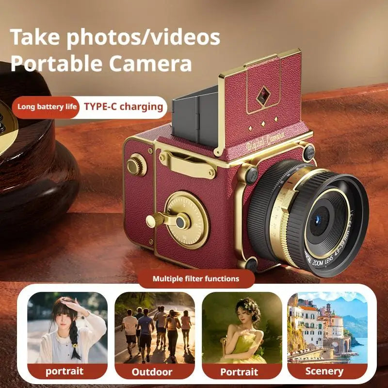 Retro Mini CCD Digital Camera - 4K HD 16X Zoom Portable Vintage Camera for Students Travel Vlogging Photography