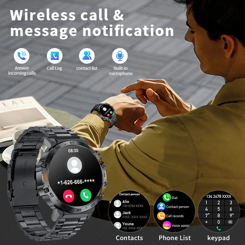 LIGE Smart Watch Men 360*360 AMOLED HD Screen Waterproof Sport Fitness Watches Flashlight New Men Smartwatch For Andrio IOS 2026