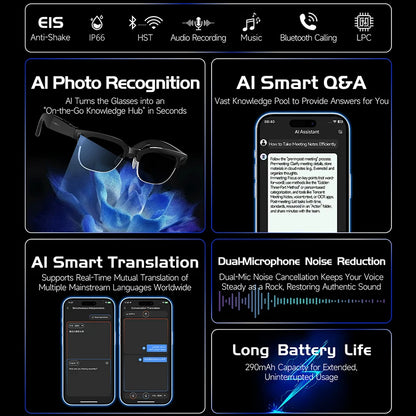 2026 New Al Smart Photo Glasses 800W Camera anti-shake HD Video Recording Translation Voice Assistant Music BTCall Smart Glasses