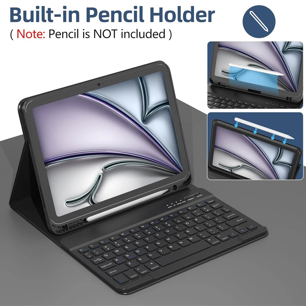 Tablet Case for iPad Air 11 inch(M2/M3/M4),Detachable Keyboard Case for iPad Air 4th/5th Gen 10.9 lnch with Case Pencil Holder