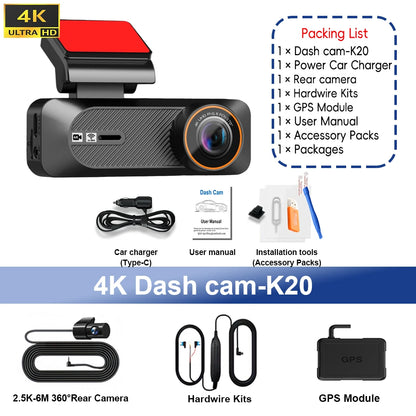 QOZ Dash Cam 4K Mini Car Dvr 2.5K Rear View Camera Support Dual Lens Built-in WIFI APP Control 24H Parking WDR Night Vision GPS