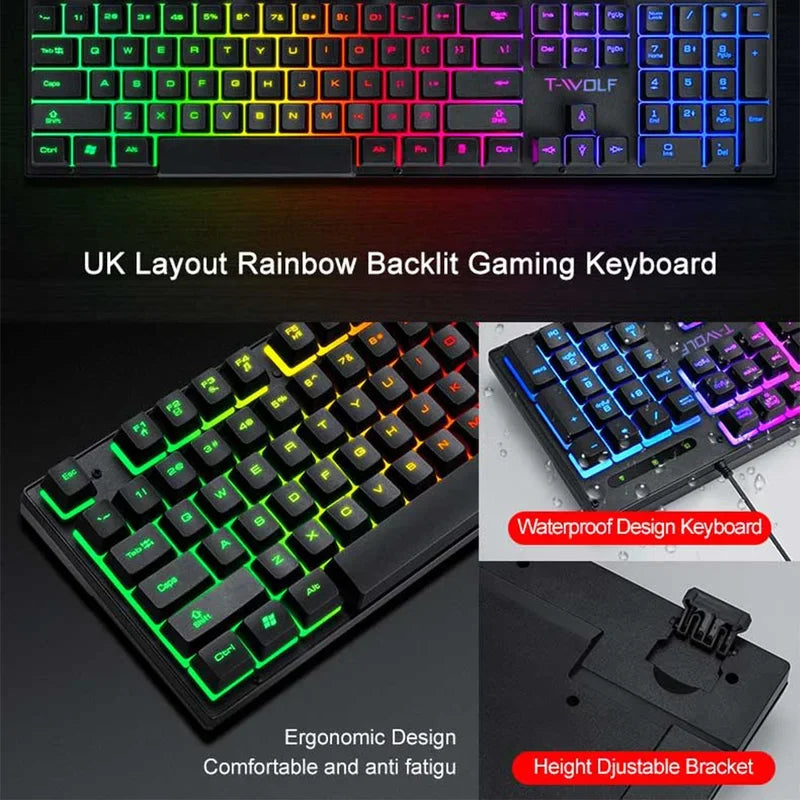 Electronic Sports Set  3 In 1 Wired Backlit Keyboard Gaming Mechanic Kit Waterproof Luminous 104 Key Keyboard Mouse Set 2026 NEW