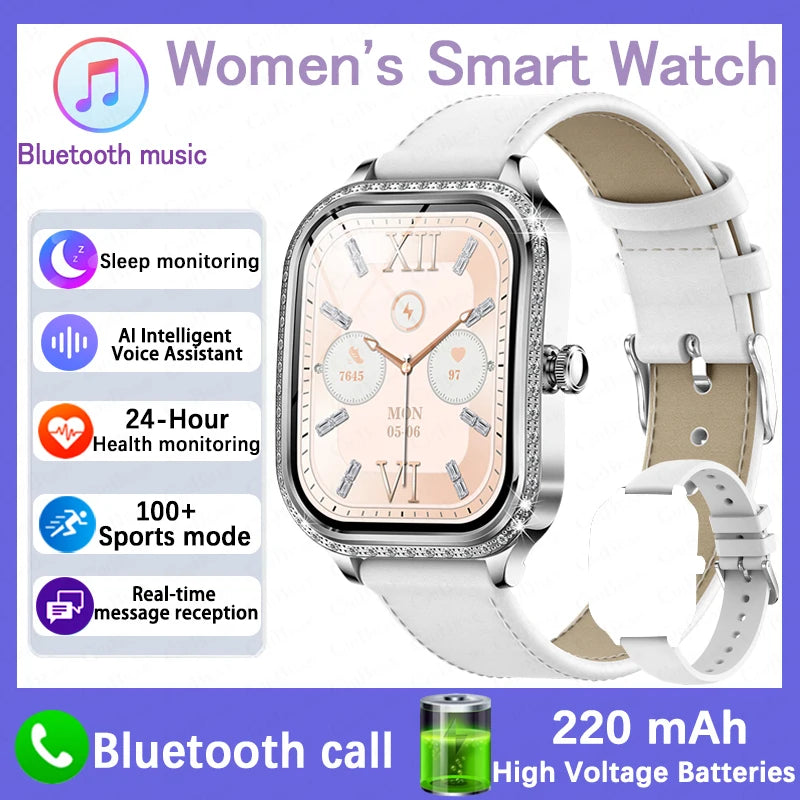 2026 New Women Smart Watch 1.75-inch 3D Curved Display Diamond-Finished Case Health Monitoring Sports Bluetooth Call Smartwatch