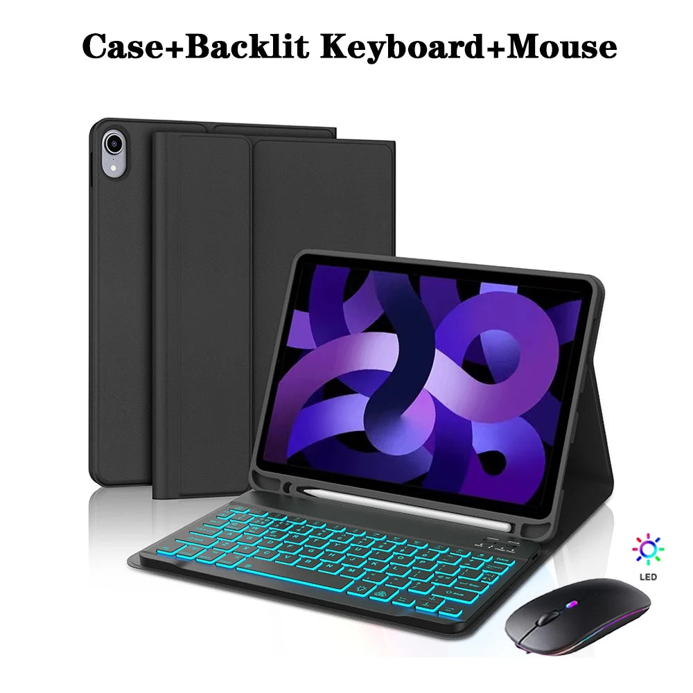 Tablet Case for iPad Air 11 inch(M2/M3/M4),Detachable Keyboard Case for iPad Air 4th/5th Gen 10.9 lnch with Case Pencil Holder