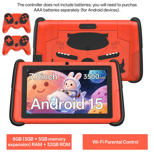 New 7-inch Kids Tablet, Android 15 system, 8(3+5)GB RAM + 64GB Storage, Quad-core processor, Dual cameras, WiFi, Bluetooth