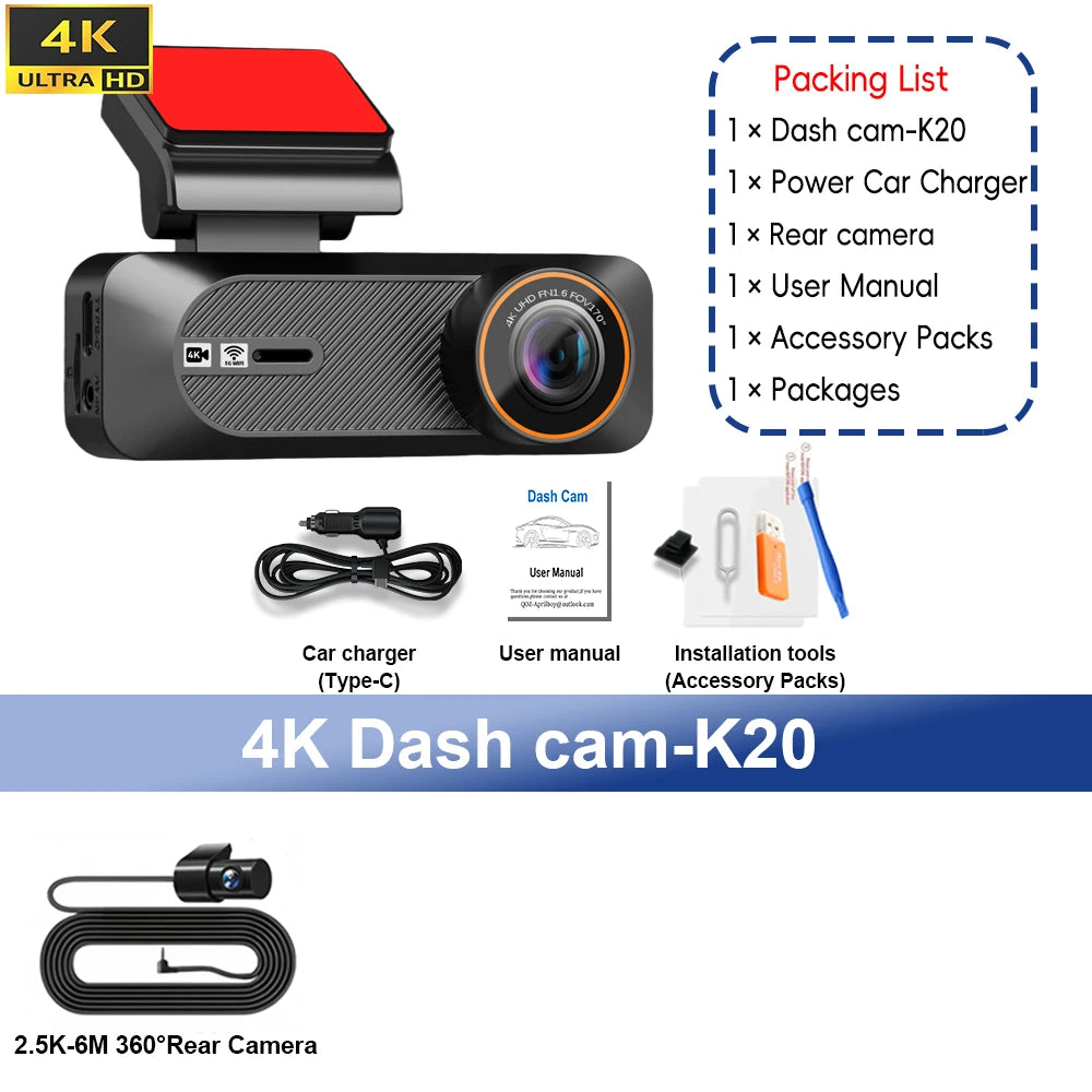 QOZ Dash Cam 4K Mini Car Dvr 2.5K Rear View Camera Support Dual Lens Built-in WIFI APP Control 24H Parking WDR Night Vision GPS