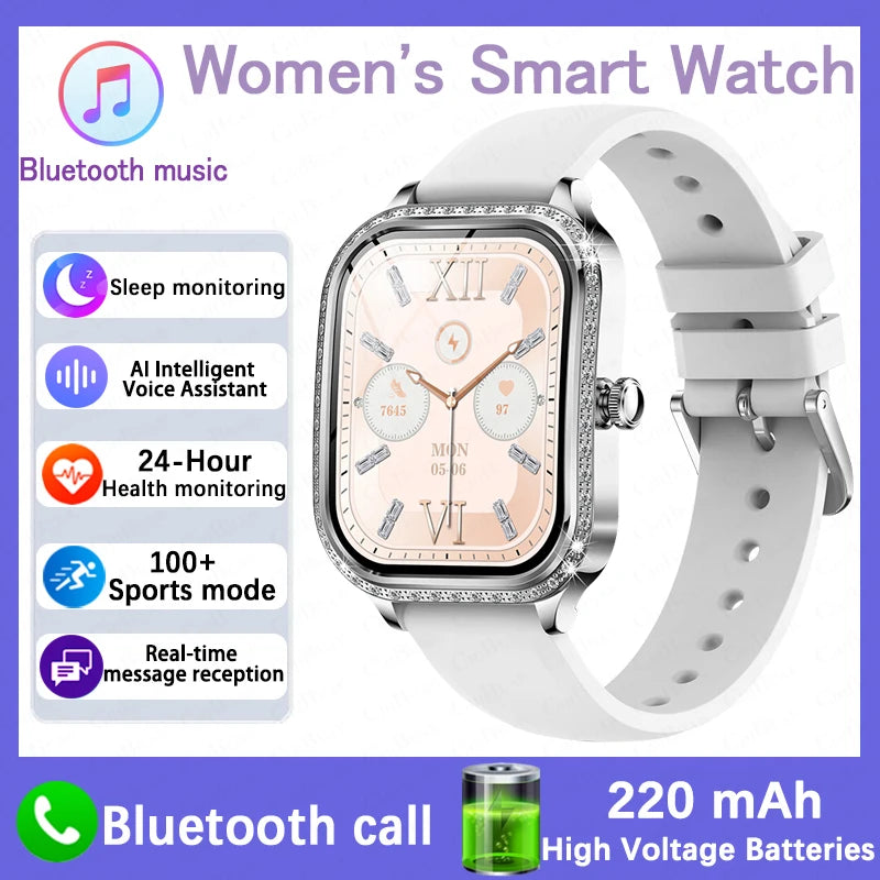 2026 New Women Smart Watch 1.75-inch 3D Curved Display Diamond-Finished Case Health Monitoring Sports Bluetooth Call Smartwatch