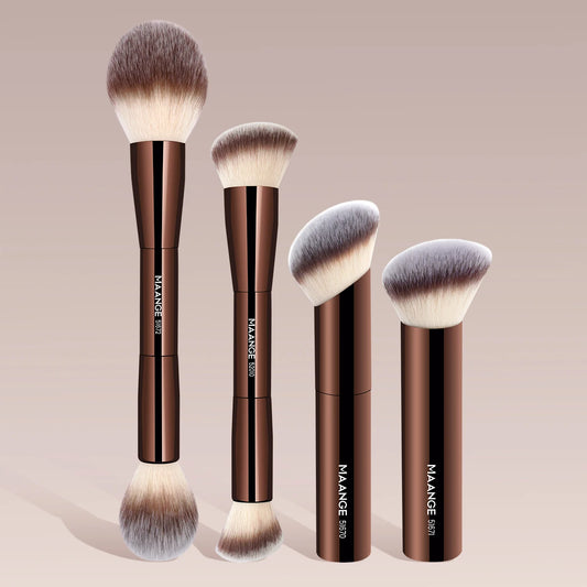 Makeup Brush Set 4pcs Double Head Foundation Powder Contour Concealer Brush for Flawless Makeup Soft Dense Hair Makeup Tool Kit