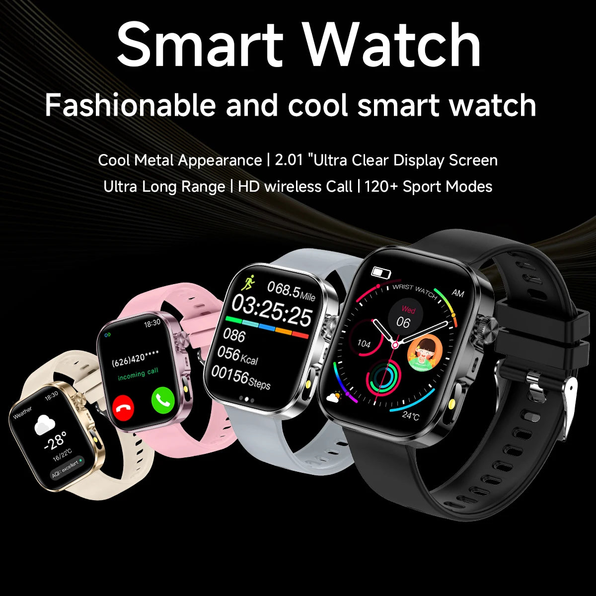 2026 New Hot Smartwatch 2.01 Screen Voice Assistant Bluetooth Call Phone Answer Sport Fitness Tracker Men Women for Android/IOS