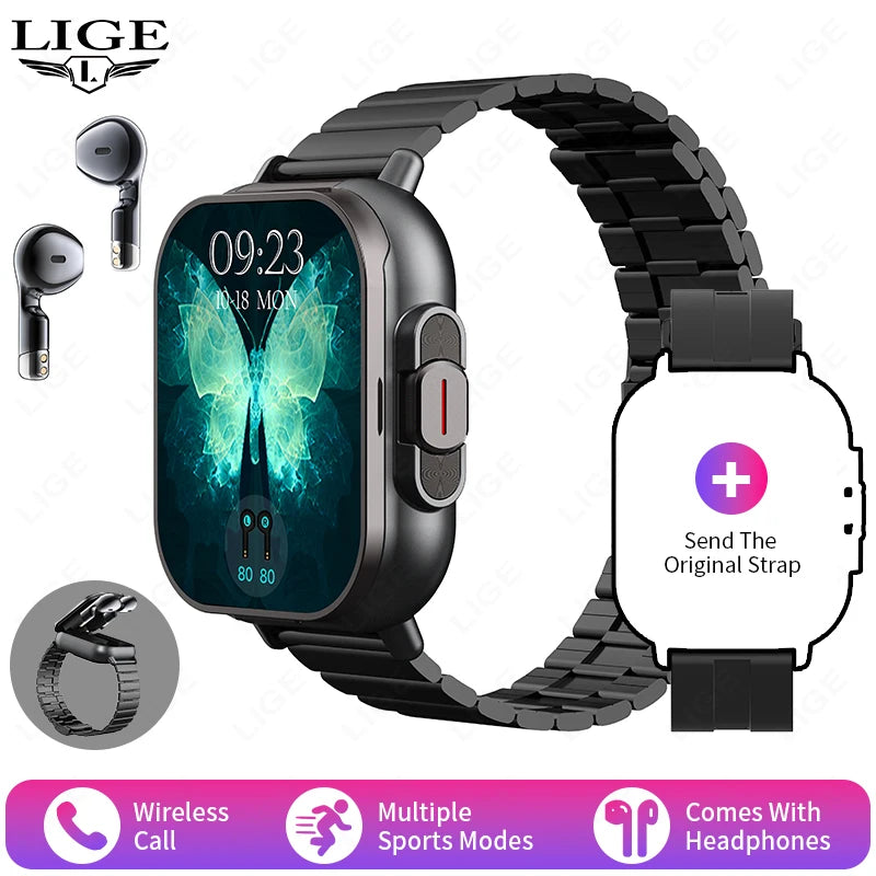 TWS 2 in 1 Smart Watch with Headphones Sports Watch Bluetooth Headset Call Watch Men Health Monitor NFC Women Smartwatch Earbuds