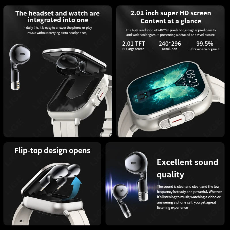 TWS 2 in 1 Smart Watch with Headphones Sports Watch Bluetooth Headset Call Watch Men Health Monitor NFC Women Smartwatch Earbuds