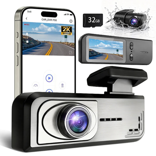 Dual Dash Cam Front and Rear，2 inch Display, 2K+1K Dash Camera for Cars，Night Vision，G-Sensor，WDR，24H Parking Mode，5.8GHz WiFi,S