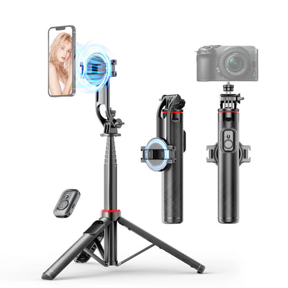 Magnetic Selfie Stick Tripod for iPhone 12-16 Pro Max Travel Stand with Magsafe Phone Clamp for Android Smartphone