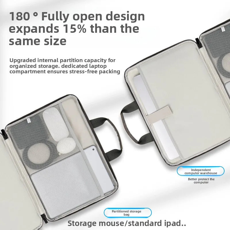 PU Lambskin Full Open Laptop Bag for 15-16 Inch Waterproof Shockproof Soft Touch Computer Bag