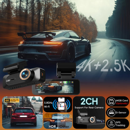 QOZ Dash Cam 4K Mini Car Dvr 2.5K Rear View Camera Support Dual Lens Built-in WIFI APP Control 24H Parking WDR Night Vision GPS