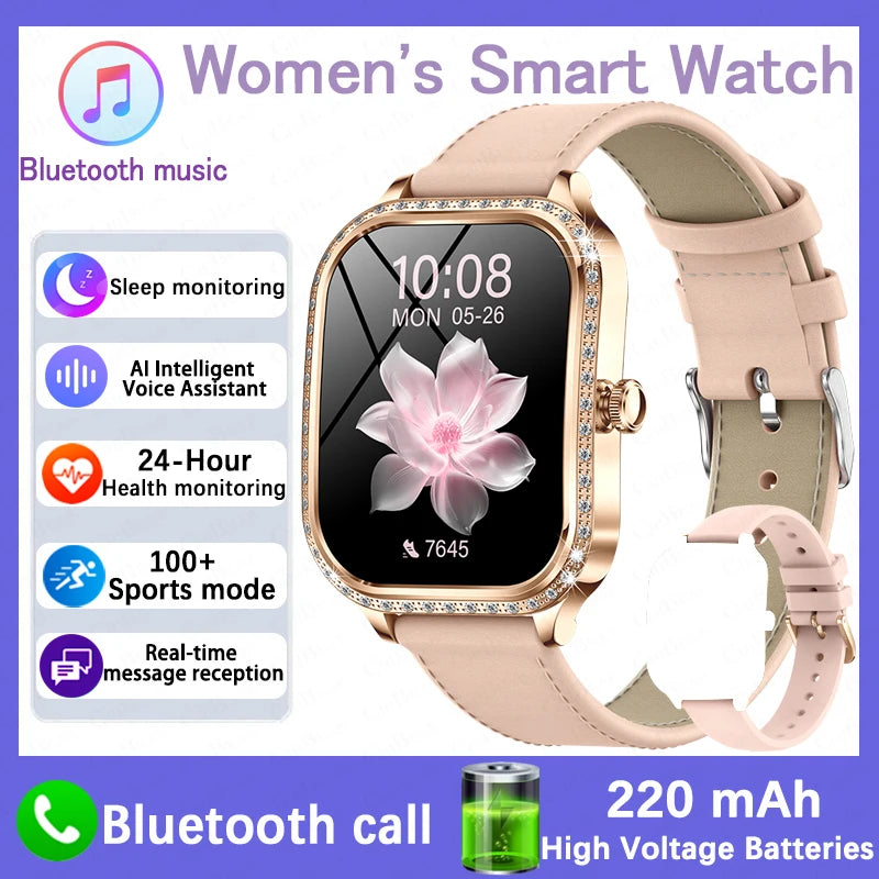 2026 New Women Smart Watch 1.75-inch 3D Curved Display Diamond-Finished Case Health Monitoring Sports Bluetooth Call Smartwatch