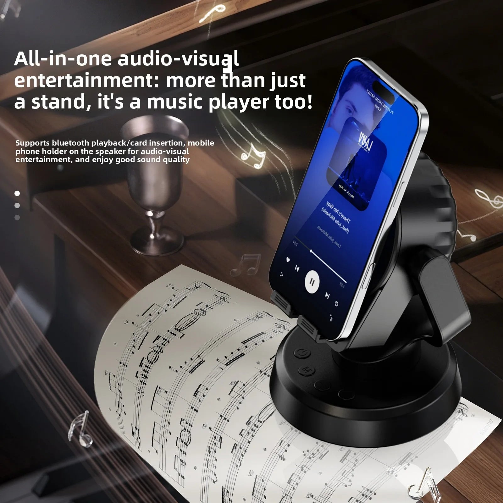 Multifunctional Smart Phone Stand with Sensor Bluetooth Speaker, Stereo for Phone & Tablet, Bedside Essential