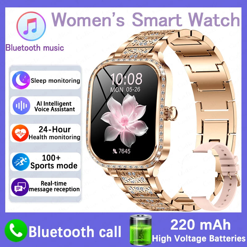 2026 New Women Smart Watch 1.75-inch 3D Curved Display Diamond-Finished Case Health Monitoring Sports Bluetooth Call Smartwatch