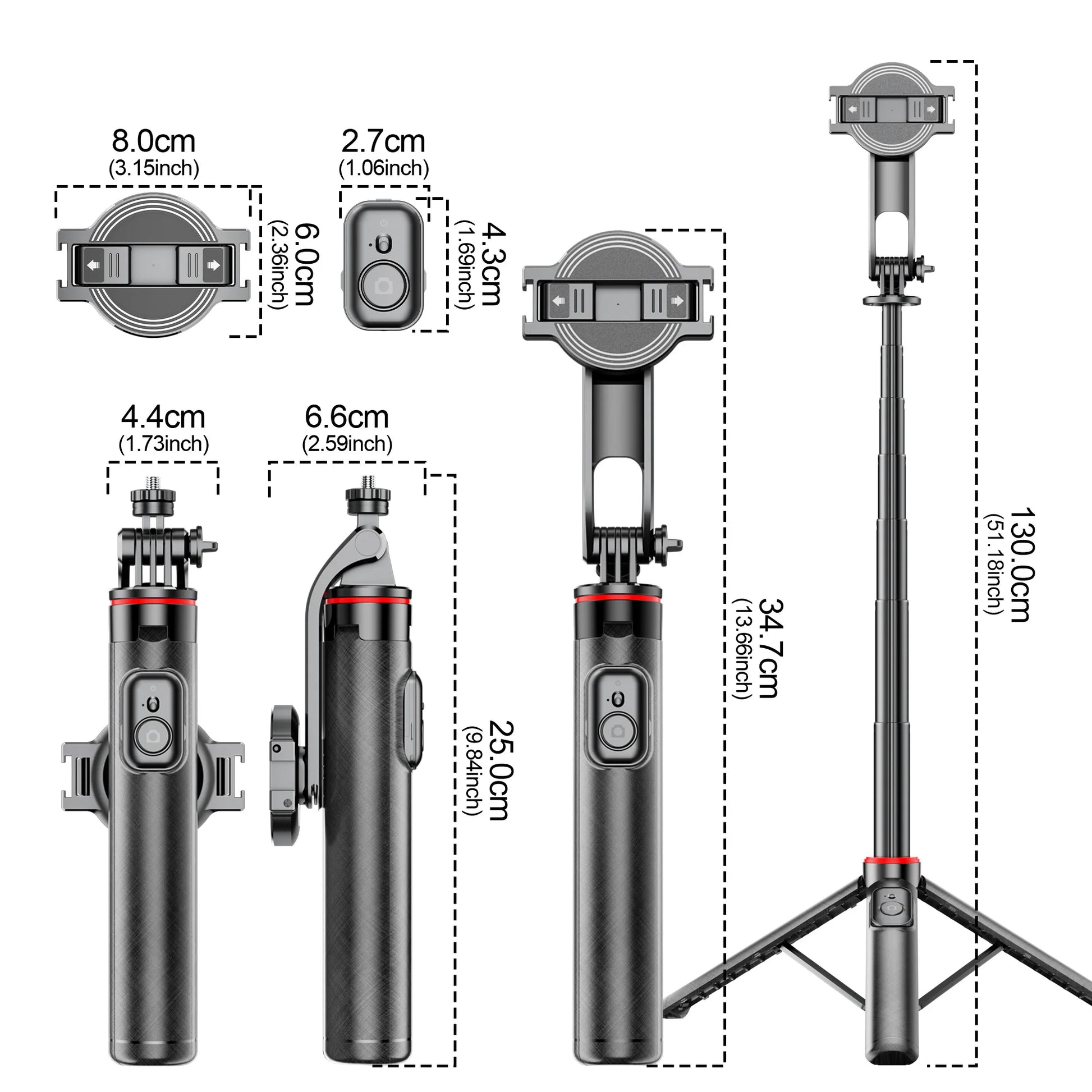 Magnetic Selfie Stick Tripod for iPhone 12-16 Pro Max Travel Stand with Magsafe Phone Clamp for Android Smartphone