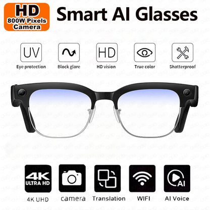 2026 New Al Smart Photo Glasses 800W Camera anti-shake HD Video Recording Translation Voice Assistant Music BTCall Smart Glasses