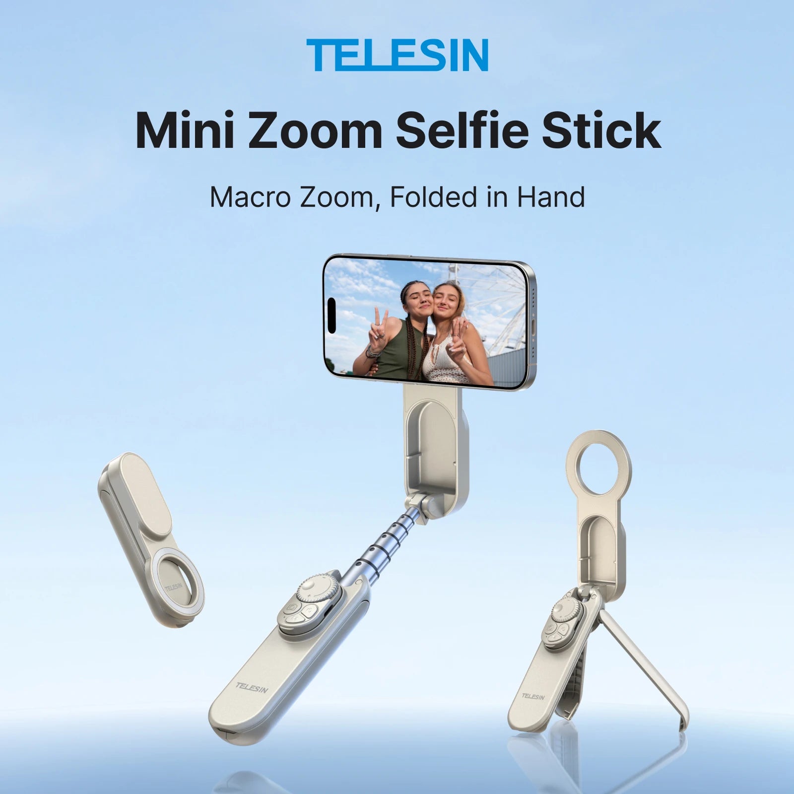 TELEISN Mini Magnetic Smart Phone ZOOM Remote Selfie Stick Tripod For Iphone 17 16 15 14 13 Pro Promax HUAWEI XIAOMI SAMSUNG