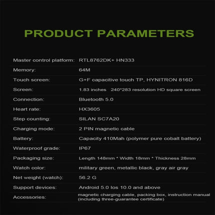 NX3 1.83 inch Color Screen Smart Watch,Support Heart Rate Monitoring/Blood Pressure Monitoring