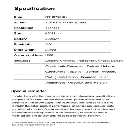 DT3 Mate 1.5 inch Color Screen Smart Watch,Support Heart Rate Monitoring/Blood Pressure Monitoring