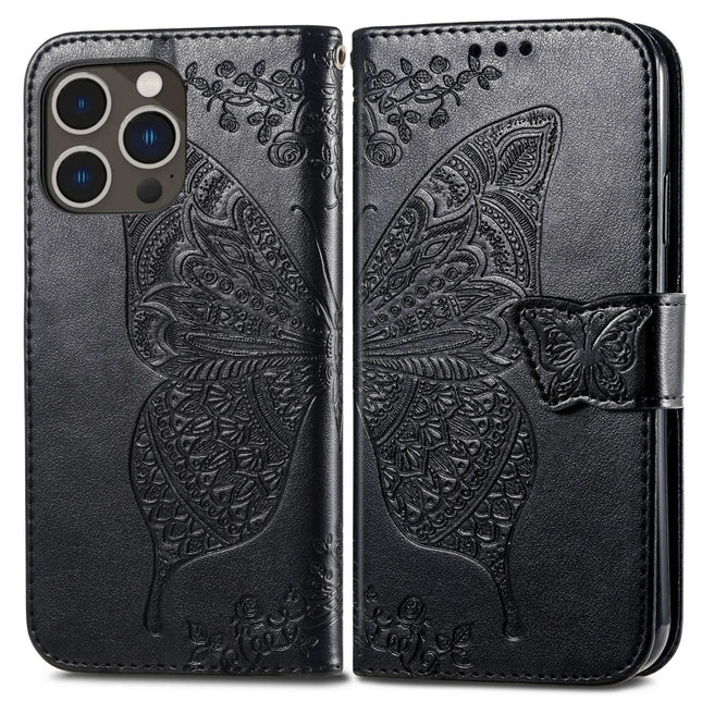 Butterfly Love Flower Embossed Leather Phone Case