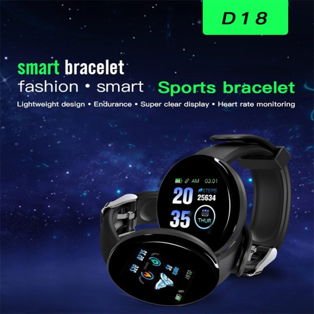 D18 1.3inch TFT Color Screen Smart Watch IP65 Waterproof,Support Call Reminder /Heart Rate Monitoring/Blood Pressure Monitoring/Sleep Monitoring