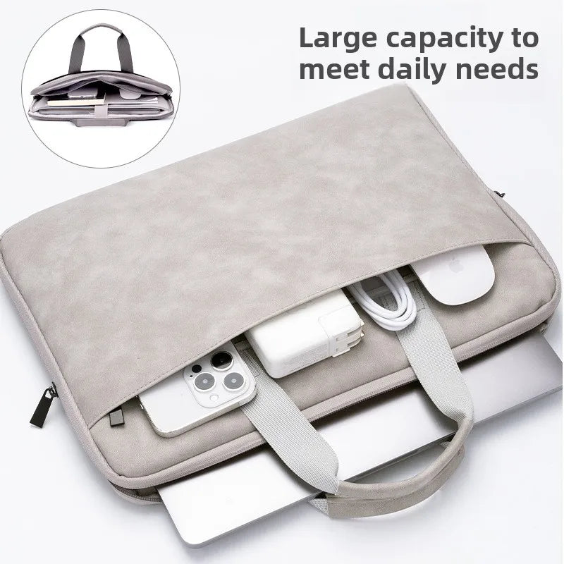PU Lambskin Full Open Laptop Bag for 15-16 Inch Waterproof Shockproof Soft Touch Computer Bag