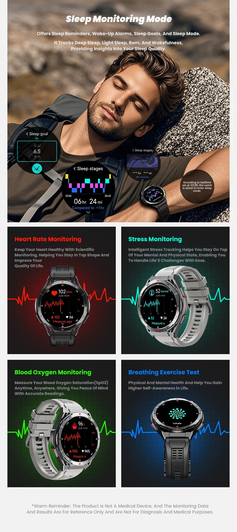 Smart Watches for iOS and Android Supports Bluetooth Calls GPS Positioning All-day Heart Rate Monitoring 100 + Sports Modes