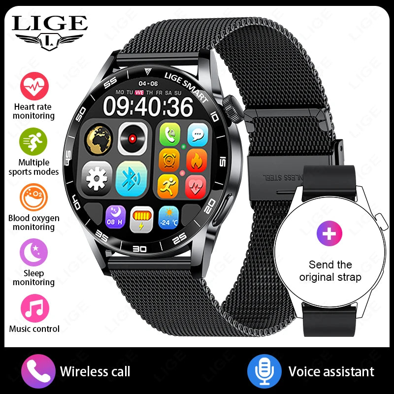 2026 LIGE New Smart Watch Full Touch Heart Rate Sports Fitness men's watches Bluetooth Call Luxury smart watch For Android IOS