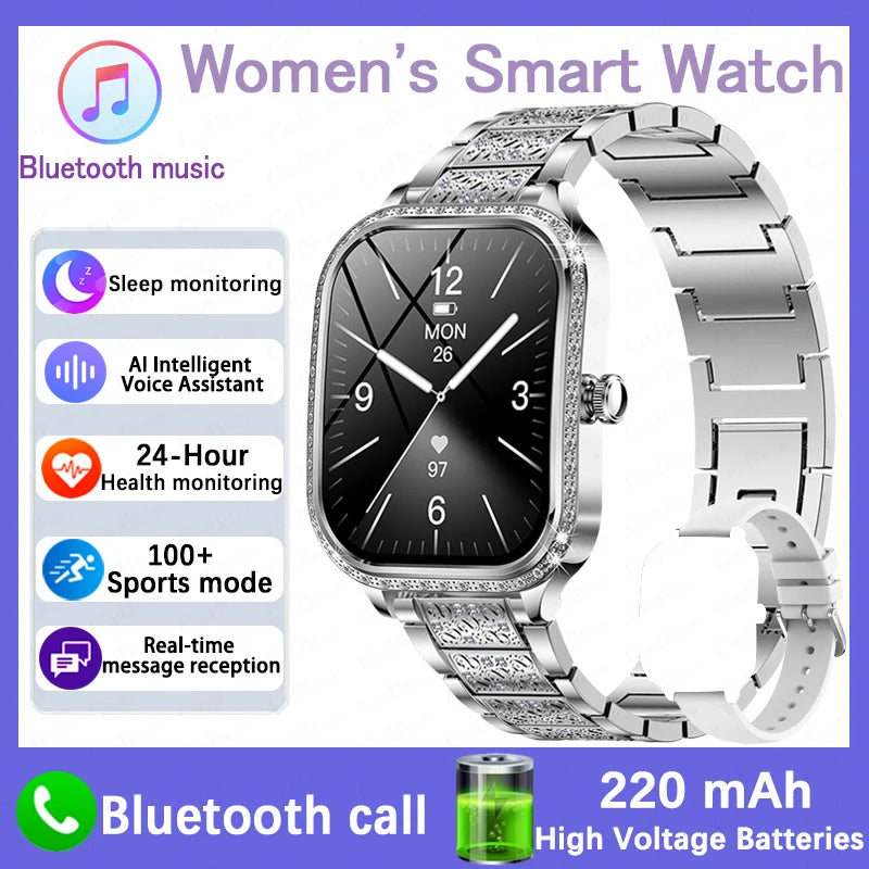 2026 New Women Smart Watch 1.75-inch 3D Curved Display Diamond-Finished Case Health Monitoring Sports Bluetooth Call Smartwatch