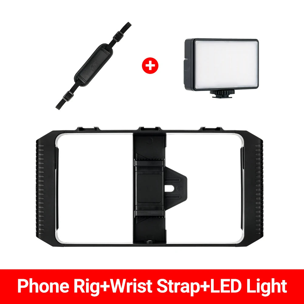 Smartphone Video Rig Cellphone Video Stabilizer Handheld Tripod Mount Hand Grip Filmmaking Vlog Shooting Case for iPhone Android