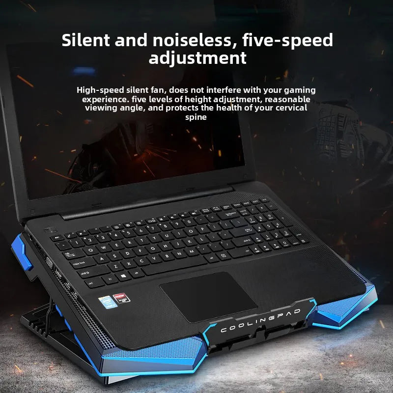 17-inch gaming laptop cooler with 5 fans, 2 USB ports, folding storage stand, laptop cooling pad, laptop stand