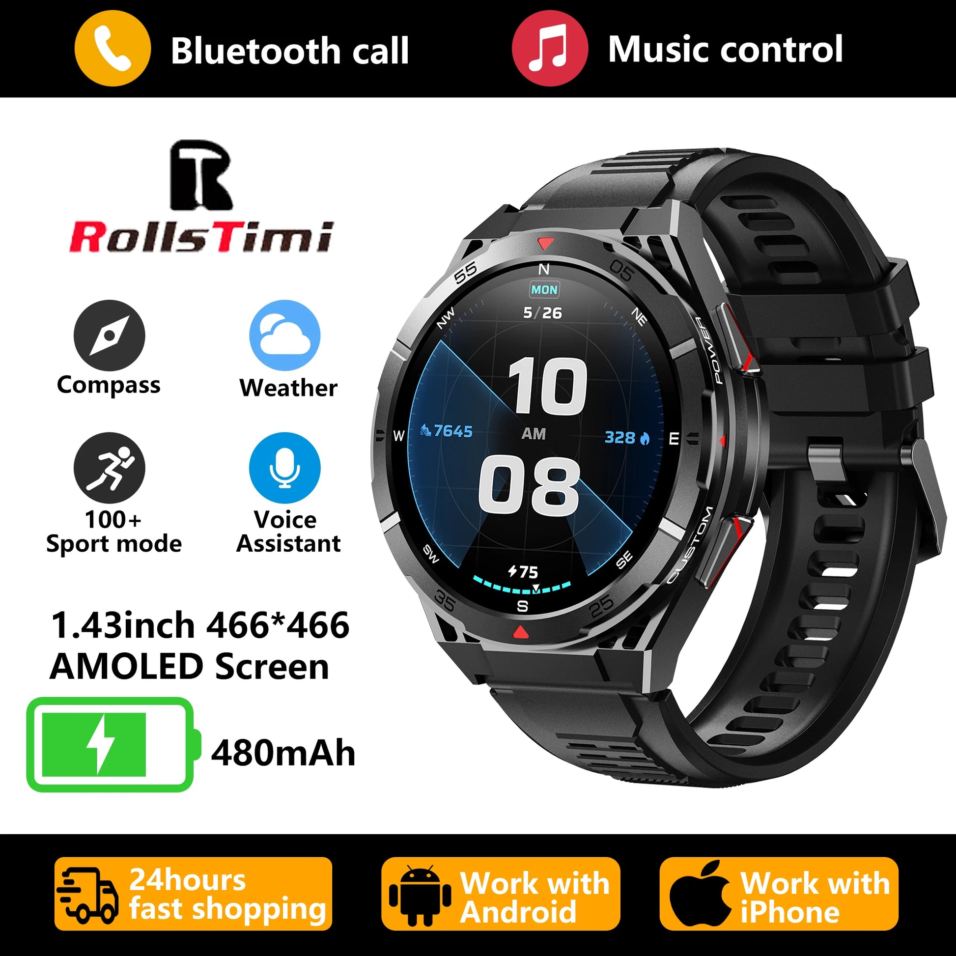 Smart Watches for iOS and Android Supports Bluetooth Calls GPS Positioning All-day Heart Rate Monitoring 100 + Sports Modes