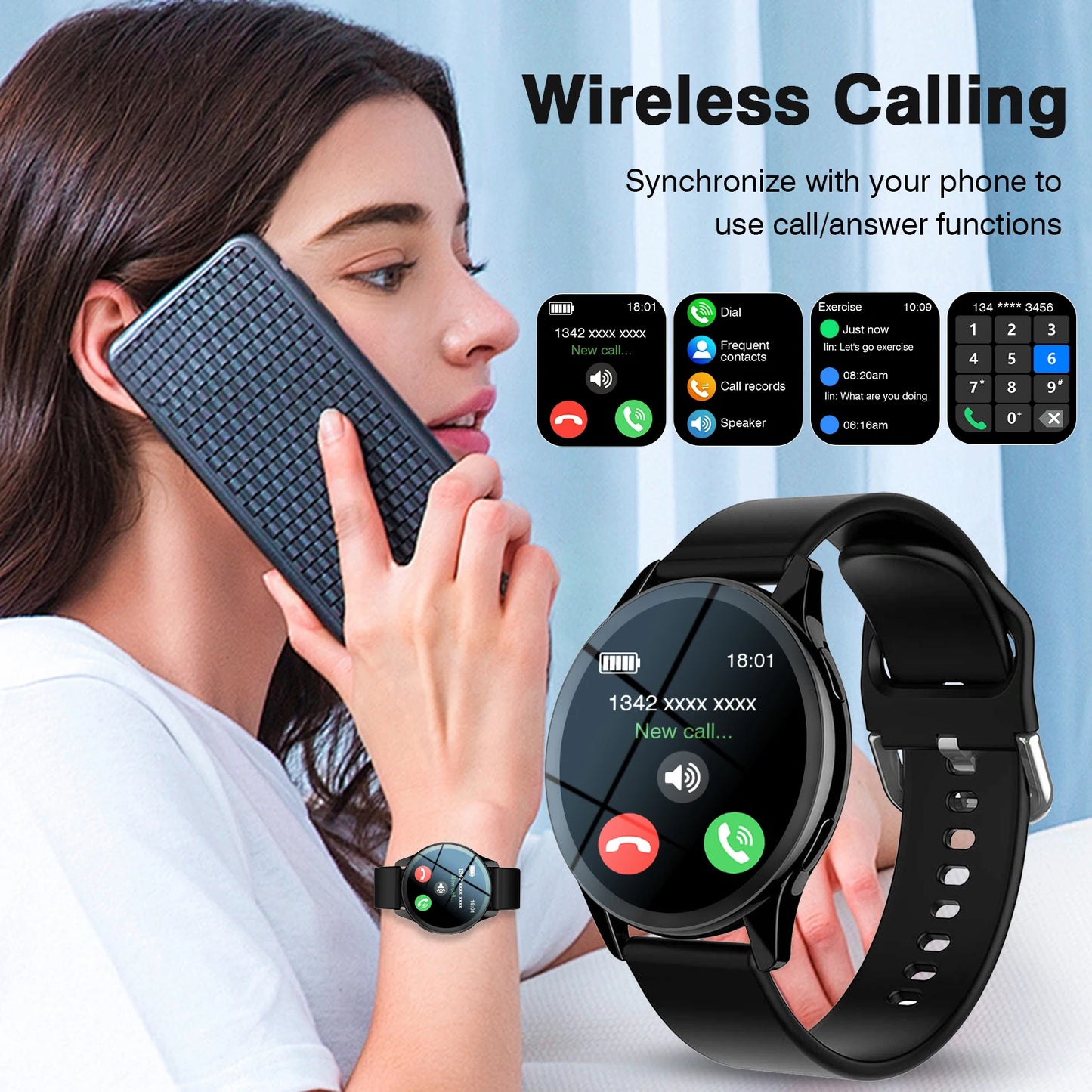 Smart Watch, Wireless Call/Dial, Multi-Sport Mode, Multiple APP Reminders, Suitable for Men and Women, Compatible with IPhone/An