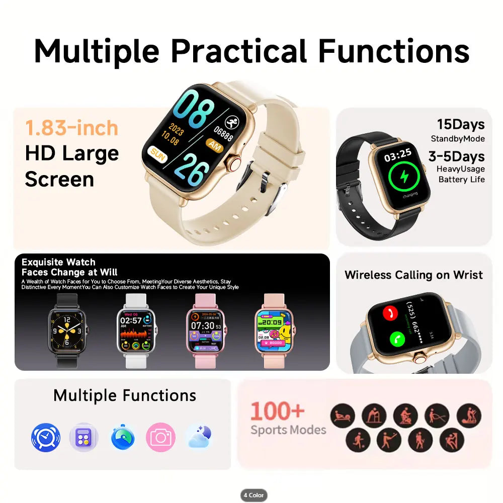 Smart Watch 1.83-inch IPS Screen Bluetooth Calling Multiple Sport Modes For Android&IOS Men Women Smartwatch Gifts New
