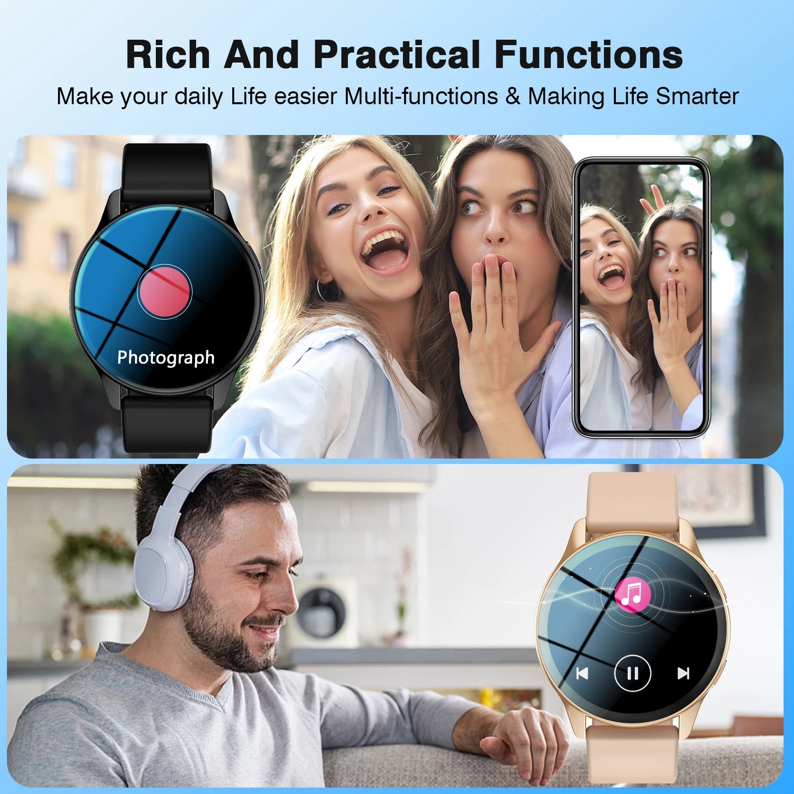Smart Watch, Wireless Call/Dial, Multi-Sport Mode, Multiple APP Reminders, Suitable for Men and Women, Compatible with IPhone/An