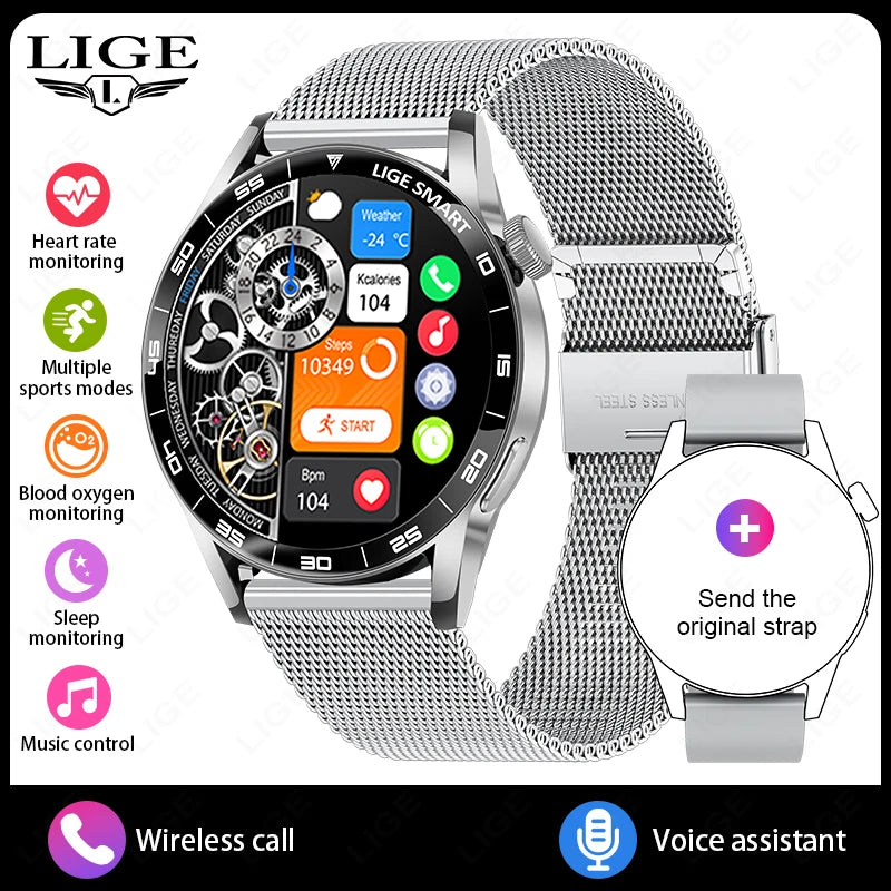 2026 LIGE New Smart Watch Full Touch Heart Rate Sports Fitness men's watches Bluetooth Call Luxury smart watch For Android IOS