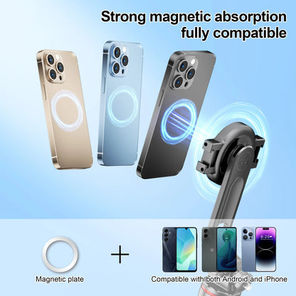 Magnetic Selfie Stick Tripod for iPhone 12-16 Pro Max Travel Stand with Magsafe Phone Clamp for Android Smartphone