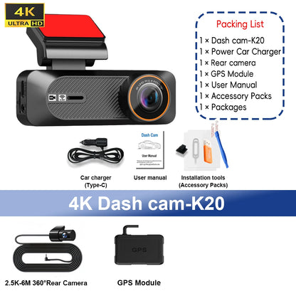 QOZ Dash Cam 4K Mini Car Dvr 2.5K Rear View Camera Support Dual Lens Built-in WIFI APP Control 24H Parking WDR Night Vision GPS