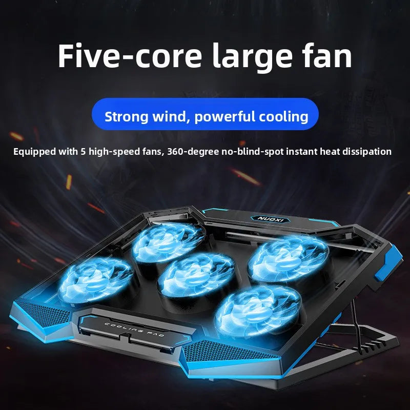 17-inch gaming laptop cooler with 5 fans, 2 USB ports, folding storage stand, laptop cooling pad, laptop stand