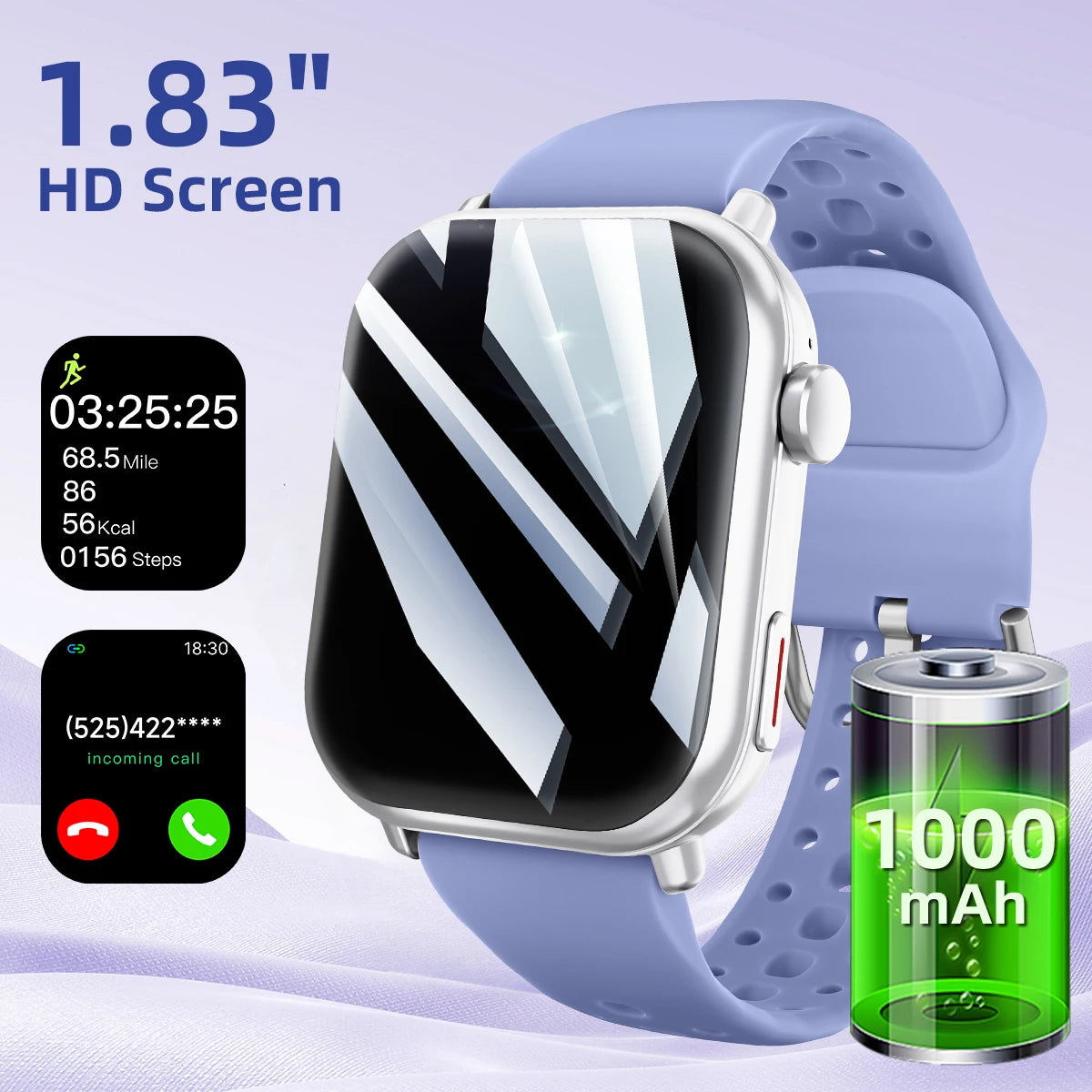 New Smart Watch 2025 1000mAh Large Battery Capacity 1.83-inch Screen Bluetooth Calling 100+ Sport Modes Men Women Watches Gifts